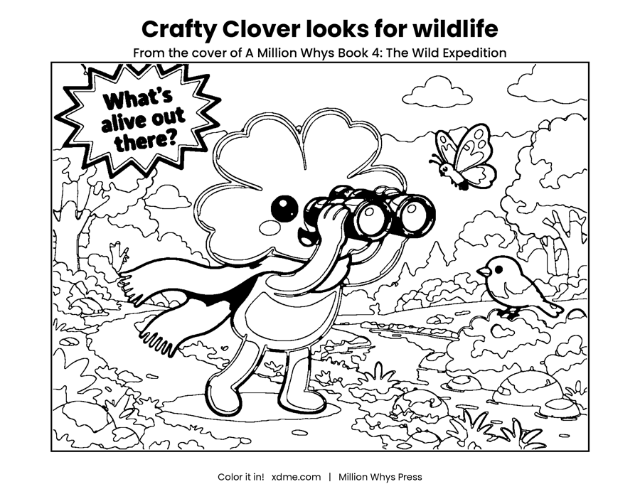 Coloring page: Crafty Clover looks for wildlife