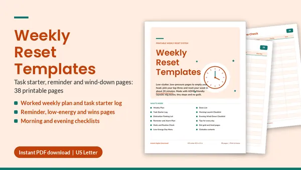 Cover of ADHD Weekly Reset Templates