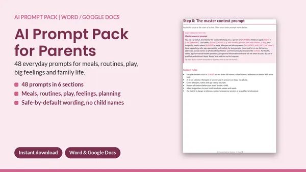 Cover of AI Prompt Pack for Parents - 48 Meal, Routine & Story Prompts