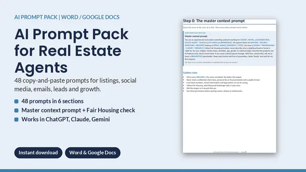 Cover of AI Prompt Pack for Real Estate Agents - 48 ChatGPT & Claude Prompts