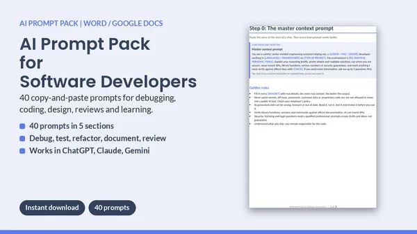 Cover of AI Prompt Pack for Software Developers - 40 Prompts