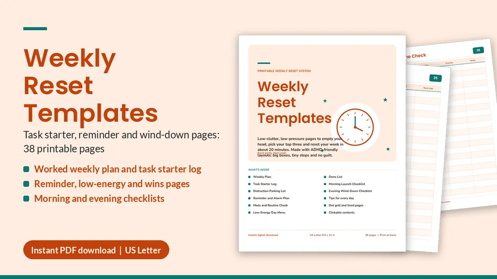 Cover of ADHD Weekly Reset Templates