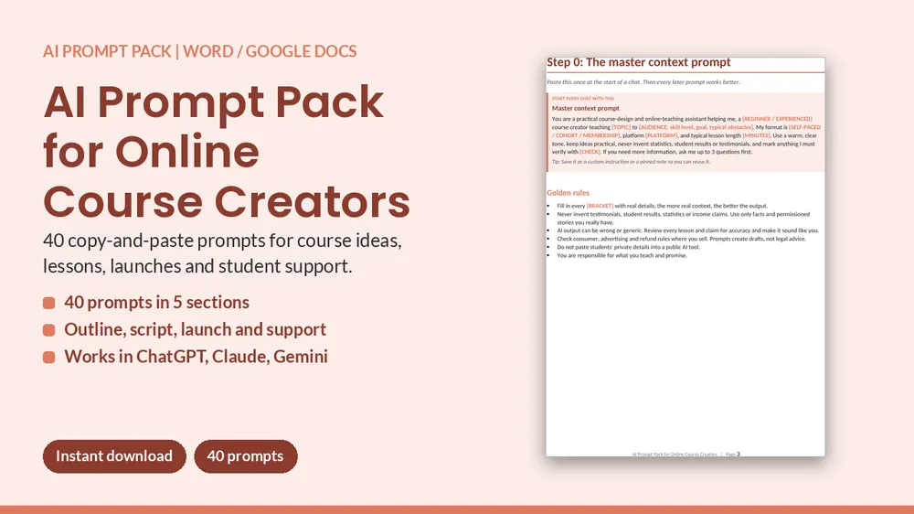 Cover of AI Prompt Pack for Online Course Creators - 40 Prompts