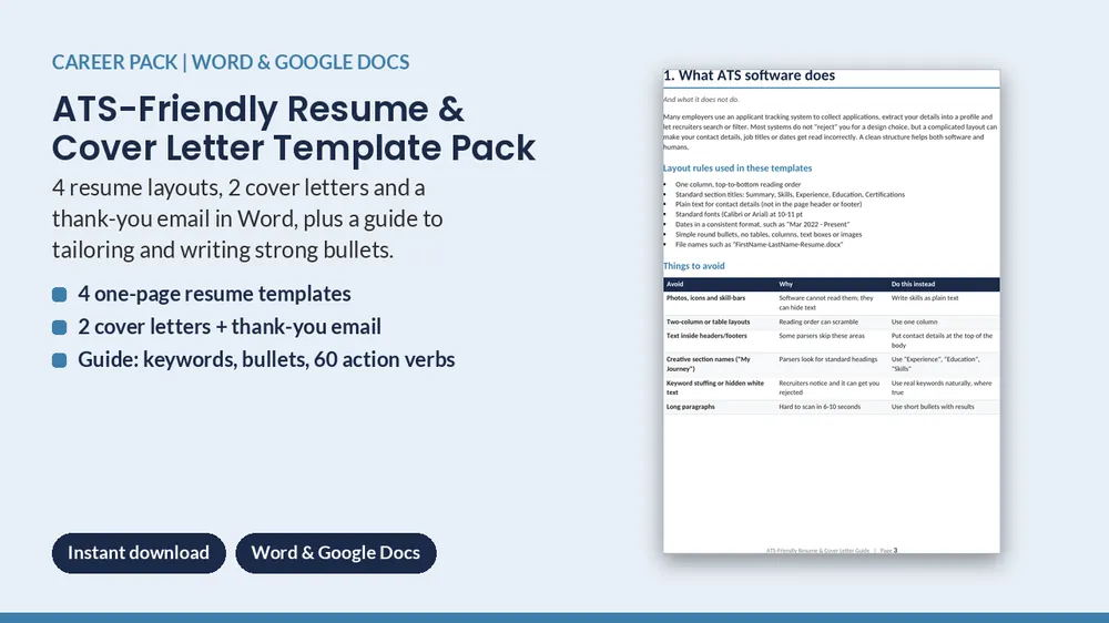 Cover of ATS-Friendly Resume & Cover Letter Template Pack - 7 Word Templates