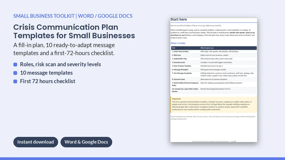 Cover of Crisis Communication Plan Templates for Small Businesses - 10 Messages