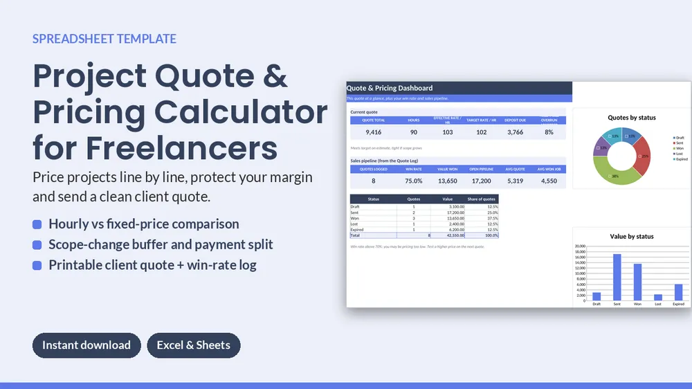Cover of Freelancer Project Quote & Pricing Calculator - Excel & Google Sheets