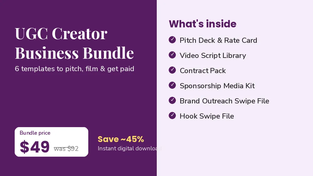 Cover of UGC Creator Business Bundle - Pitch Deck, Scripts, Contracts & Media Kit