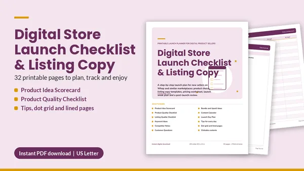 Cover of Digital Store Launch Checklist & Listing Copy Templates