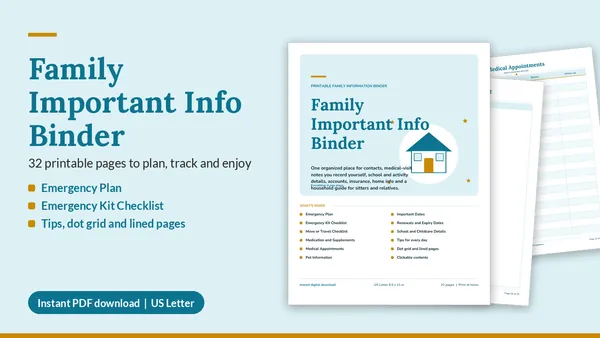 Cover of Family Important Info Binder