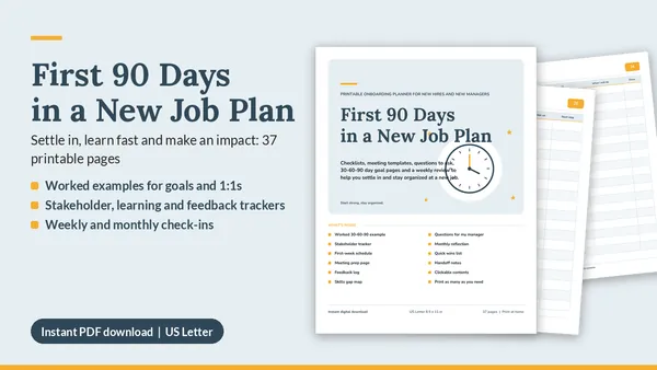 Cover of First 90 Days in a New Job Plan