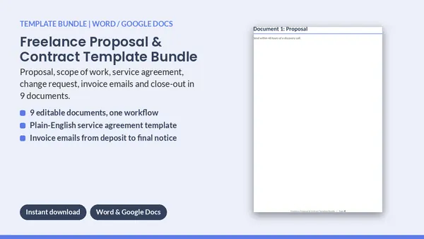 Cover of Freelance Proposal & Contract Template Bundle - 9 Editable Documents