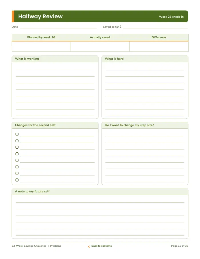 Inside page 2 of 52-Week Savings Challenge