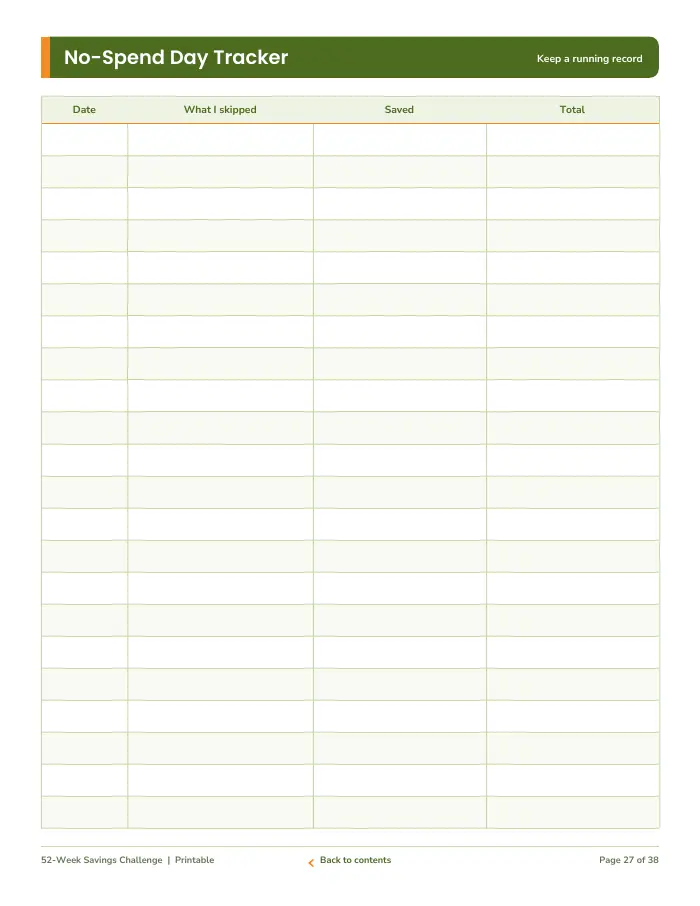 Inside page 3 of 52-Week Savings Challenge