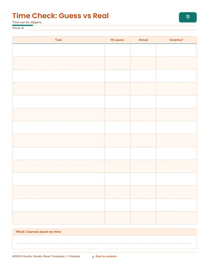 Inside page 1 of ADHD Weekly Reset Templates