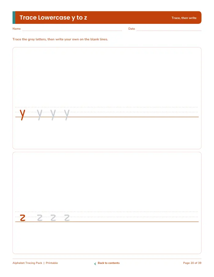 Inside page 2 of Alphabet Tracing Pack