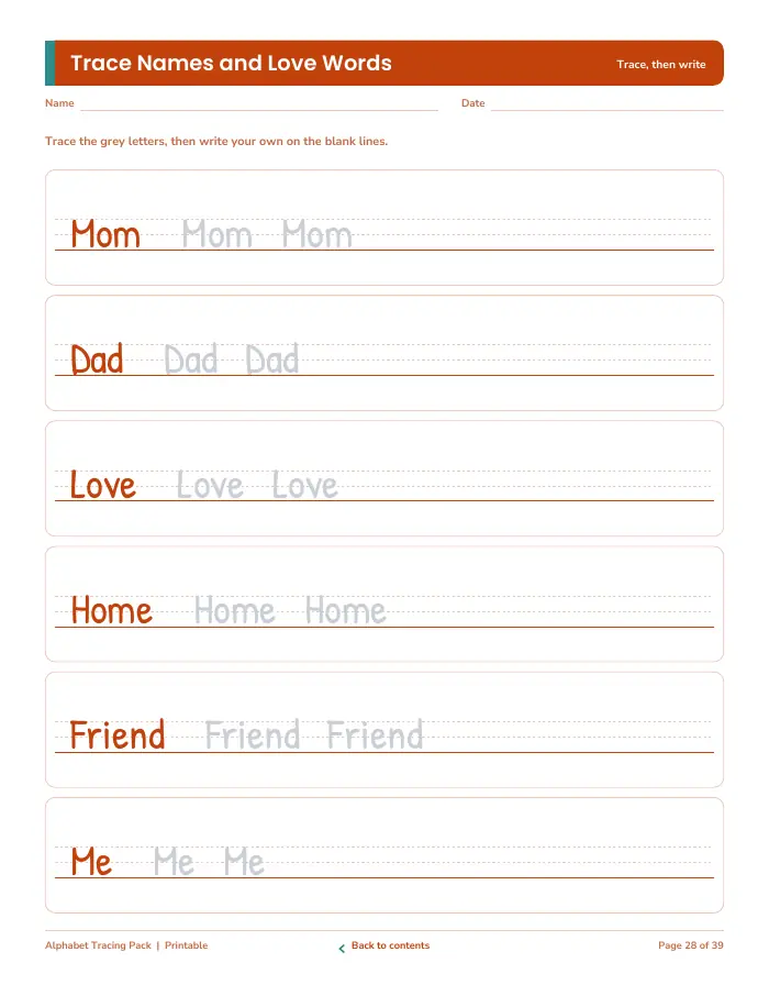 Inside page 3 of Alphabet Tracing Pack
