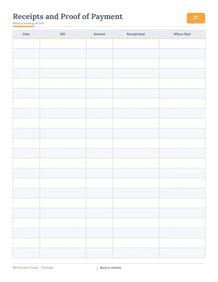 Inside page 3 of Bill Payment Tracker