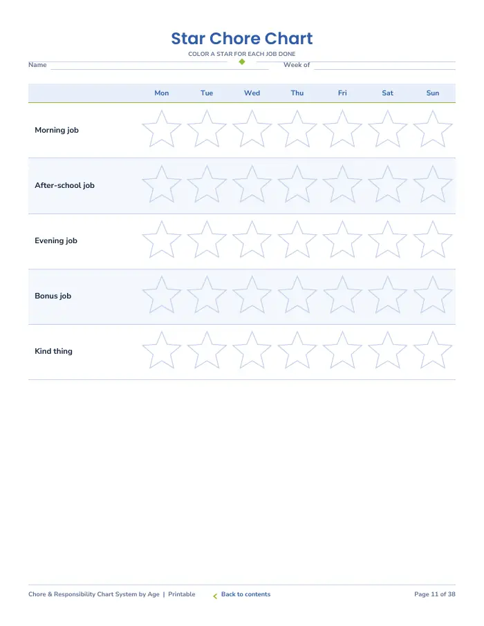 Inside page 1 of Chore Chart System by Age