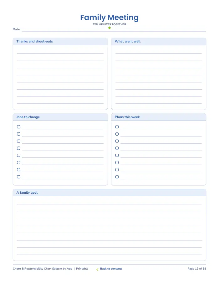 Inside page 2 of Chore Chart System by Age