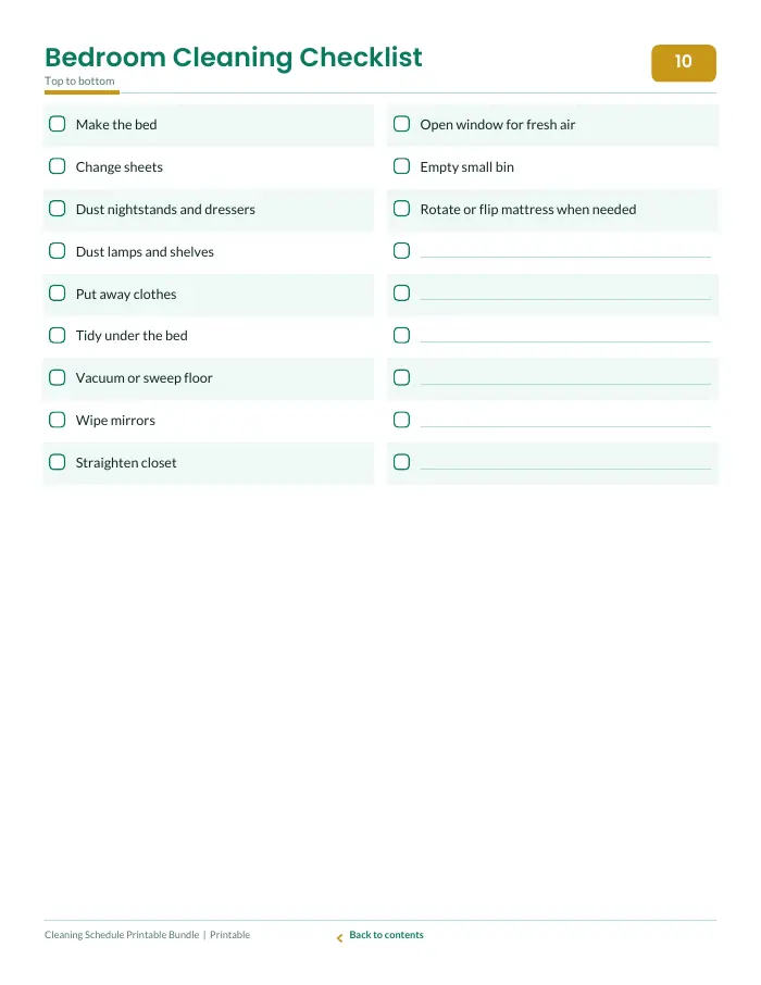 Inside page 1 of Cleaning Schedule Printable Bundle