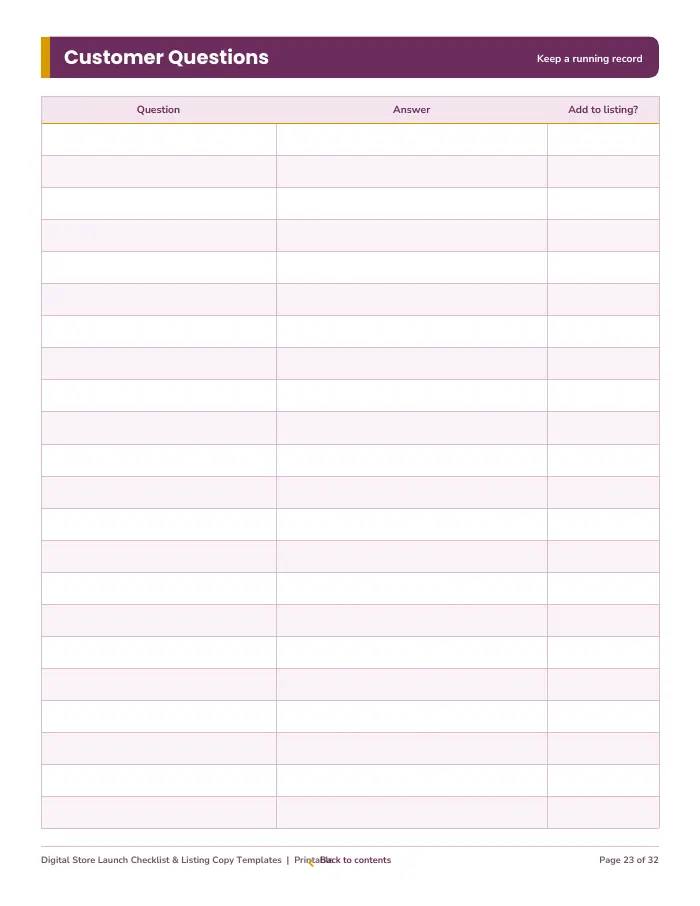 Inside page 3 of Digital Store Launch Checklist & Listing Copy Templates