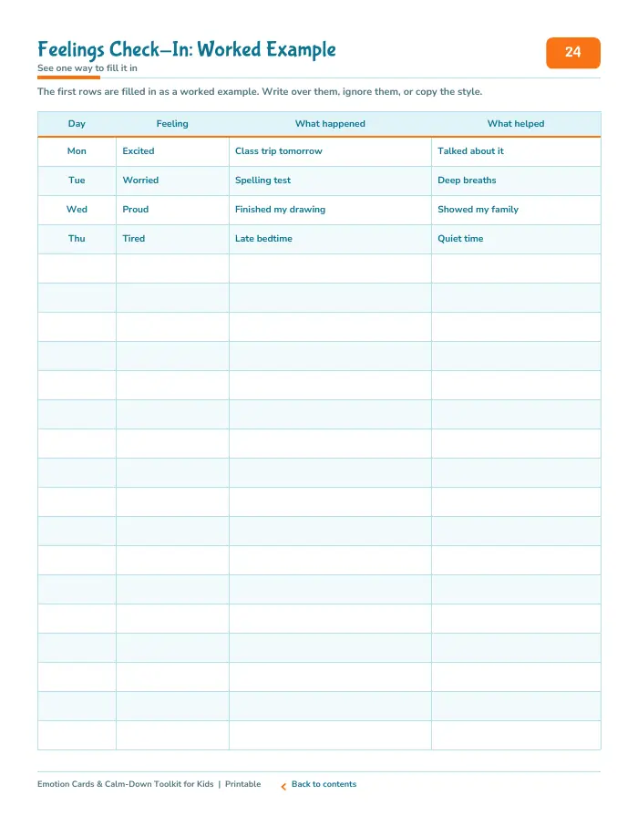 Inside page 3 of Emotion Cards & Calm-Down Toolkit