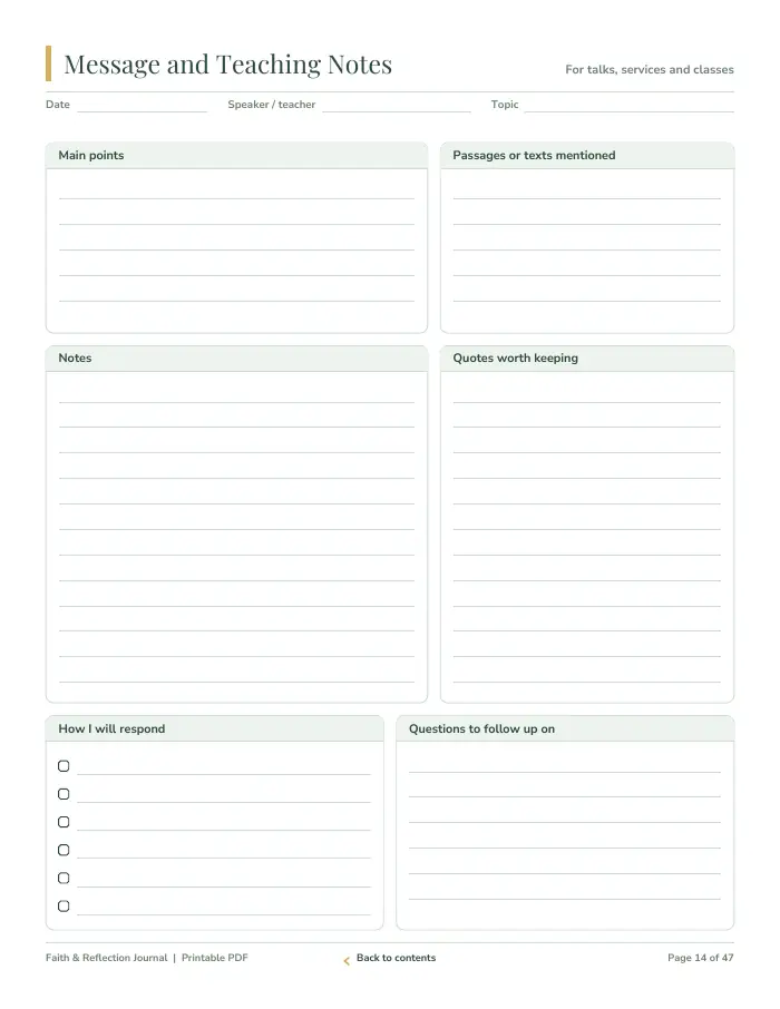 Inside page 1 of Faith & Reflection Journal