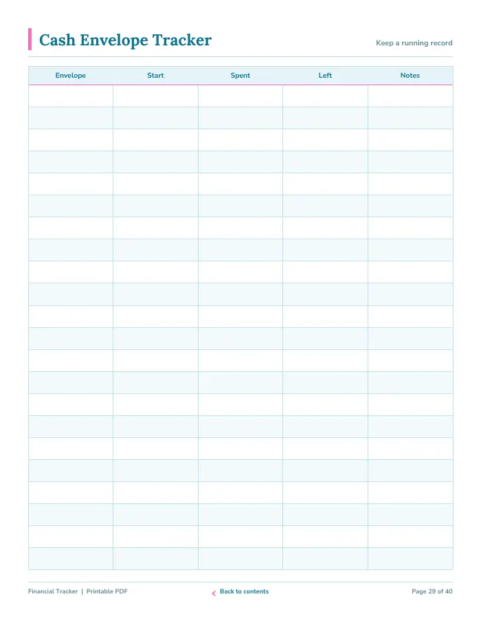 Inside page 3 of Financial Tracker
