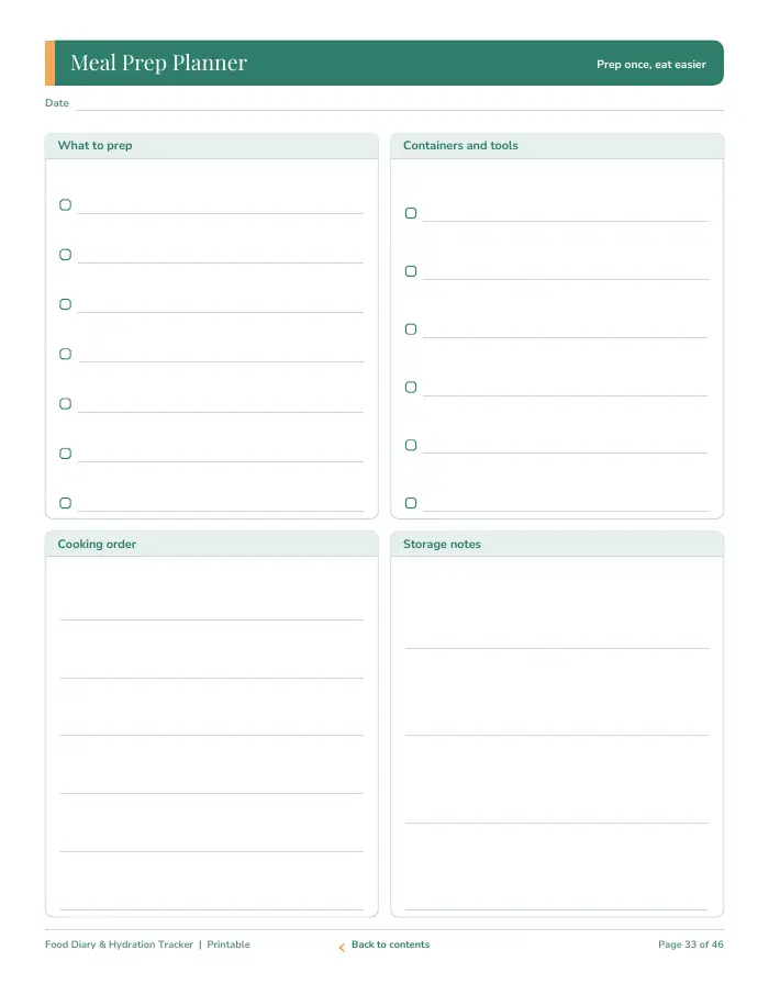 Inside page 3 of Food Diary & Hydration Tracker
