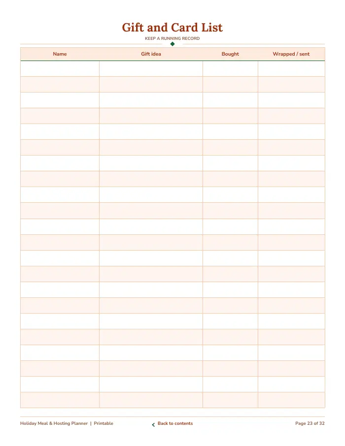 Inside page 3 of Holiday Meal & Hosting Planner