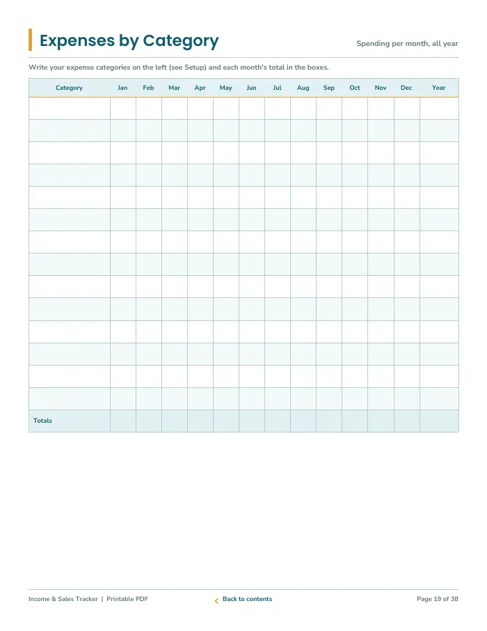 Inside page 2 of Income & Sales Tracker