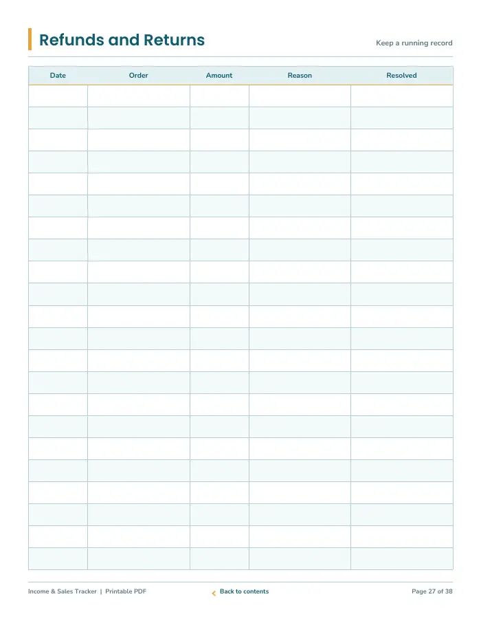 Inside page 3 of Income & Sales Tracker