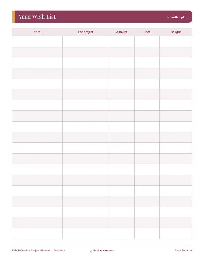 Inside page 3 of Knit & Crochet Project Planner