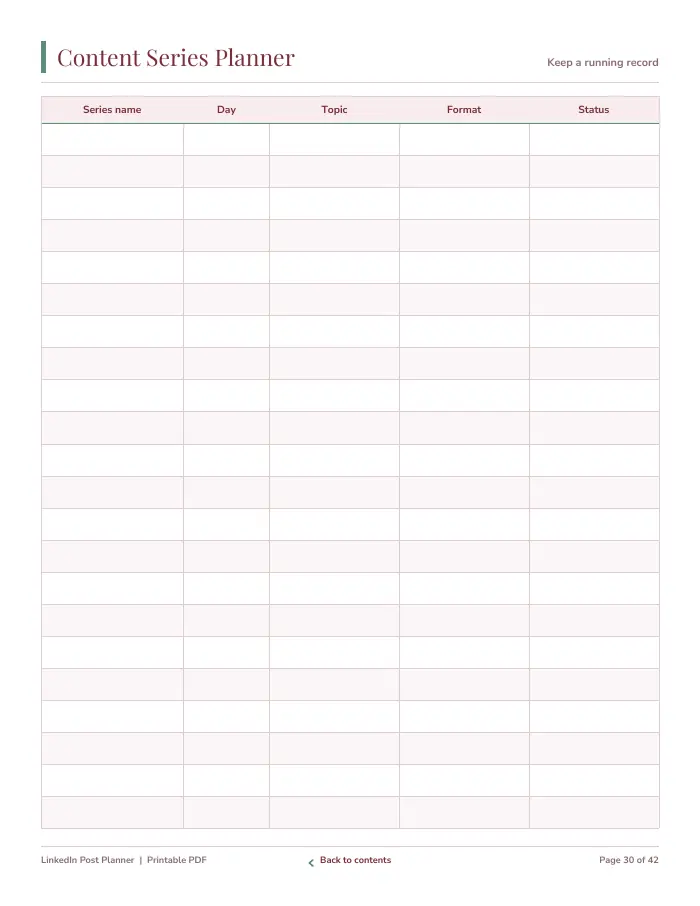 Inside page 3 of LinkedIn Post Planner