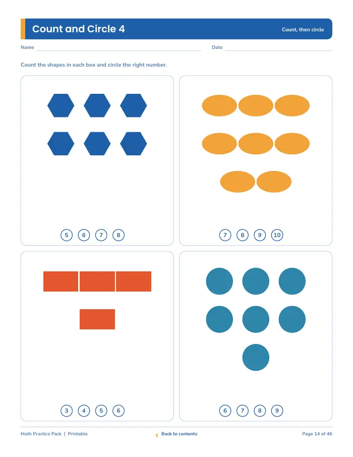 Inside page 1 of Math Practice Pack