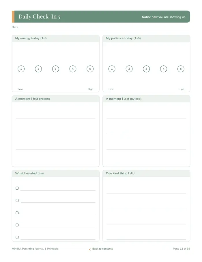 Inside page 1 of Mindful Parenting Journal