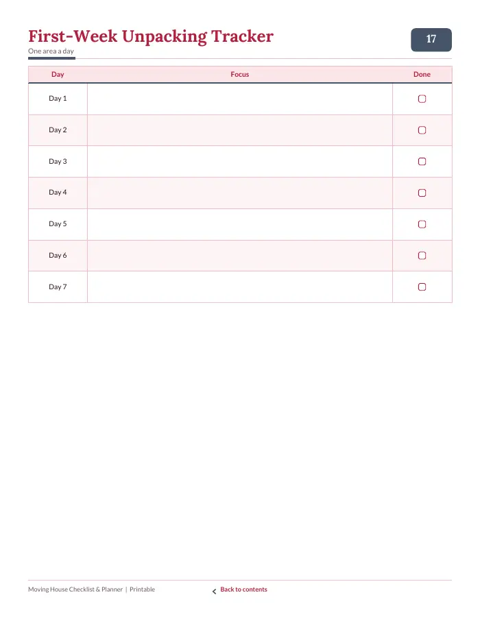 Inside page 2 of Moving House Checklist & Planner