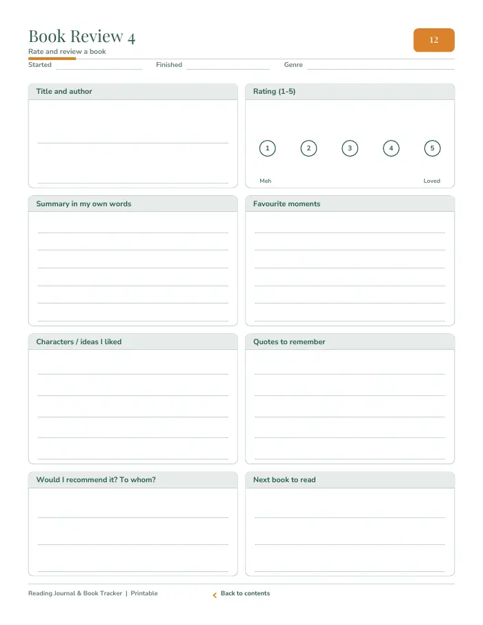 Inside page 1 of Reading Journal & Book Tracker