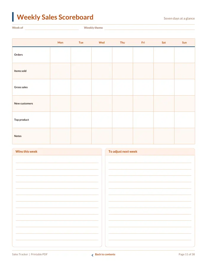 Inside page 1 of Sales Tracker