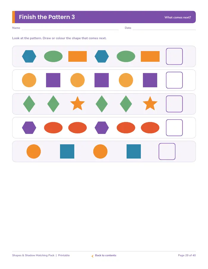 Inside page 3 of Shapes & Shadow Matching Pack