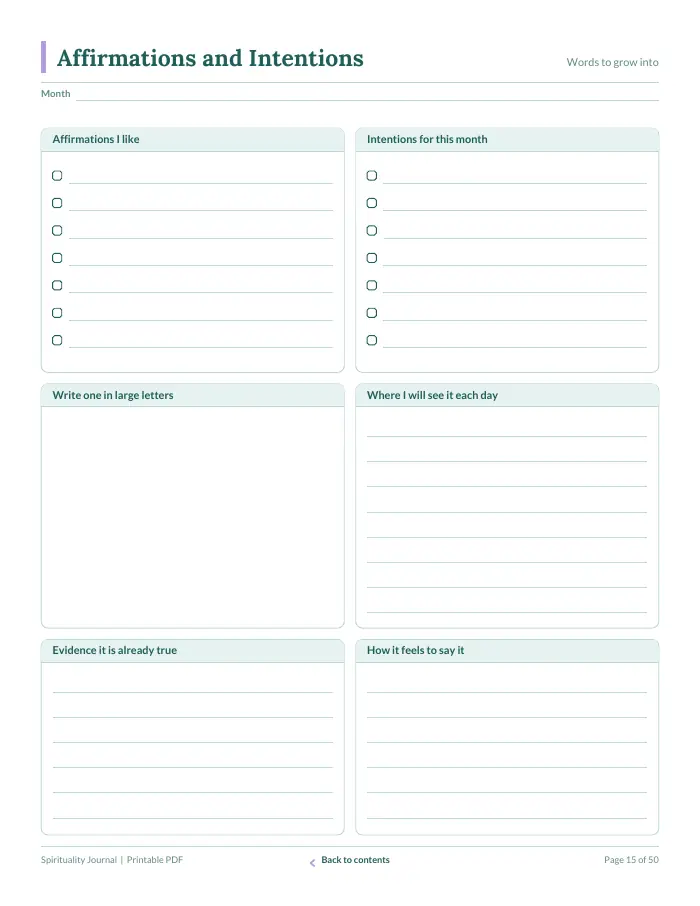 Inside page 1 of Spirituality Journal