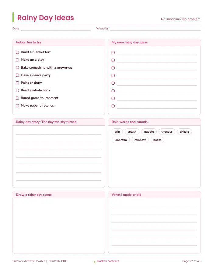 Inside page 2 of Summer Activity Booklet