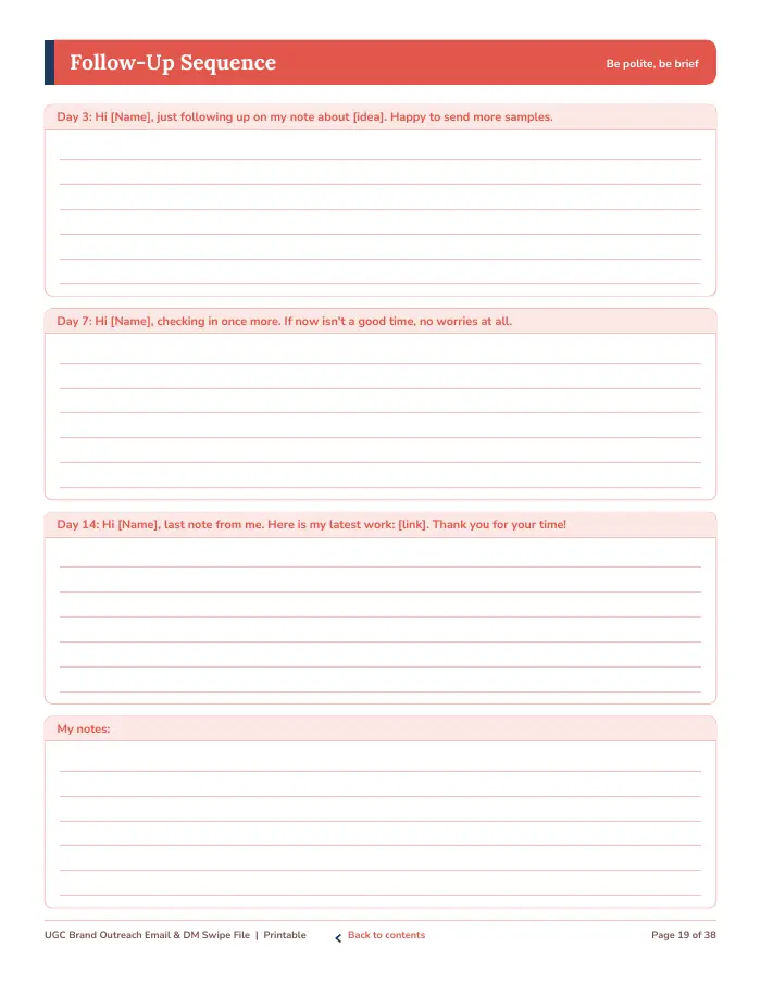 Inside page 2 of UGC Brand Outreach Email & DM Swipe File