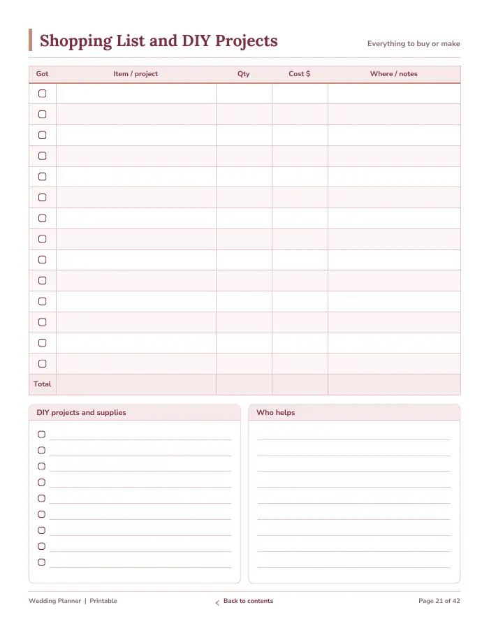 Inside page 2 of Wedding Planner