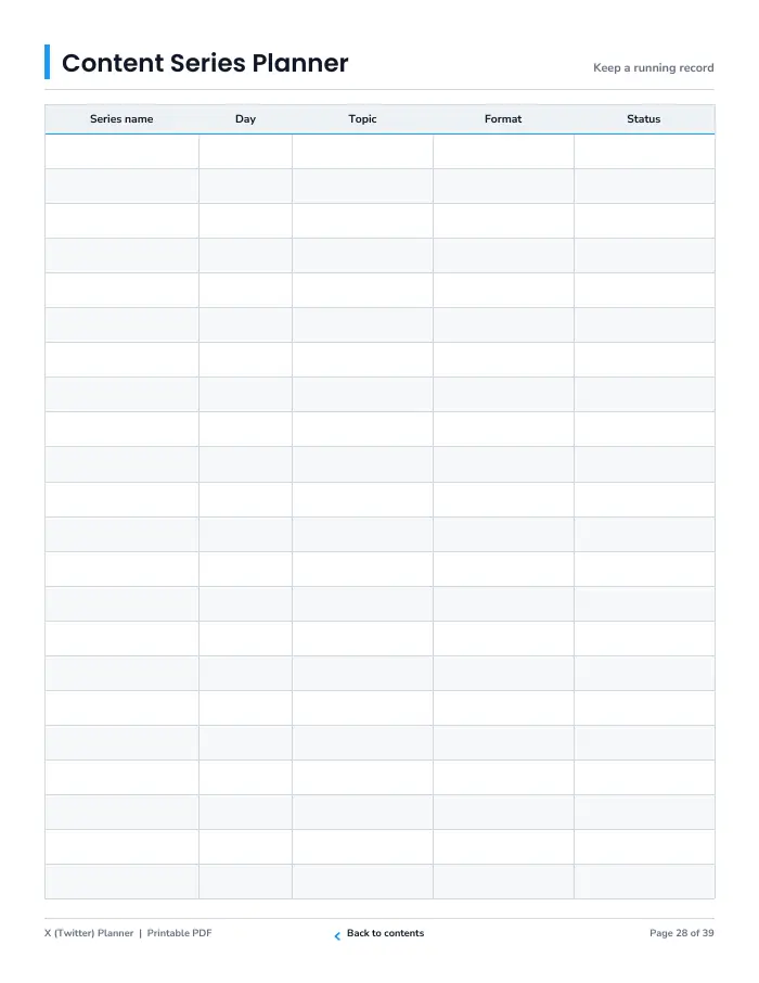 Inside page 3 of X (Twitter) Planner